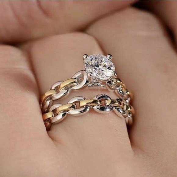 New 925 Silver Two Tone White Sapphire Ring - Picture 3 of 3